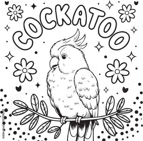 cockatoo bird drawing, children coloring page