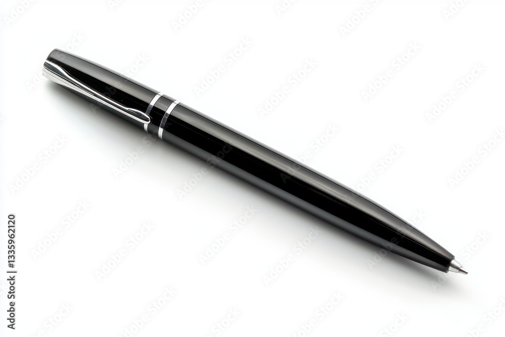 Sleek Black Pen Floating Elegantly on a Clean White Backdrop Detailed Silver Accents Shine Studio Shot Sleek Black Pen Floating Elegantly on a Clean White Backdrop Detailed Silver Accents Shine Studio Shot
