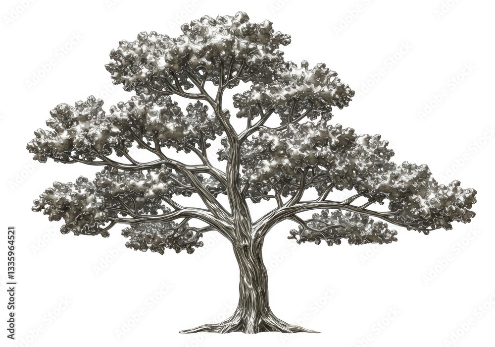 Fototapeta premium Abstract silver and gold tree illustration, isolated vector on a black background.