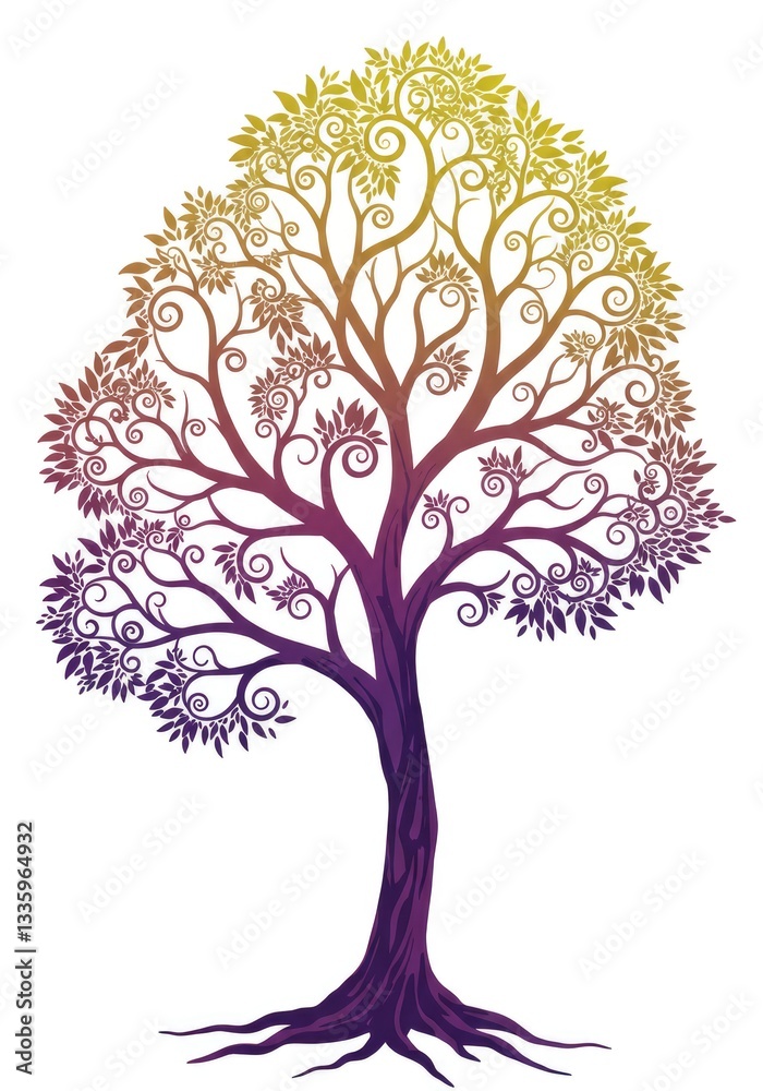 Fototapeta premium Abstract silver and gold tree illustration, isolated vector on a black background.