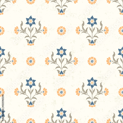 Hashtag CADS floral block print. Batik design, Ajrakh print, hand draw pattern. EPS files format. 