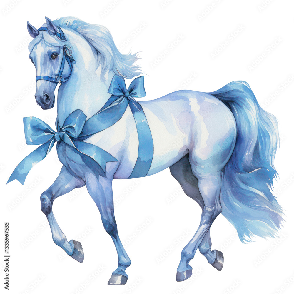 Obraz premium PNG Blue coquette horse illustration animal ribbon.