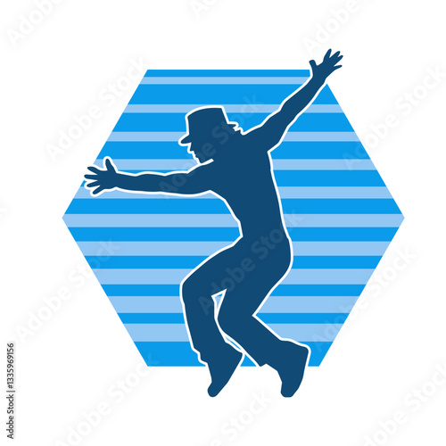 Silhouette of a slim man dancing pose. Silhouette of a male dancer in action pose.