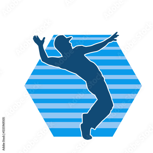 Silhouette of a slim man dancing pose. Silhouette of a male dancer in action pose.