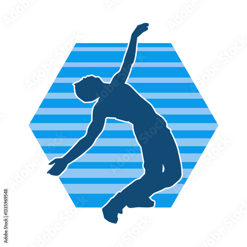 Silhouette of a slim man dancing pose. Silhouette of a male dancer in action pose.