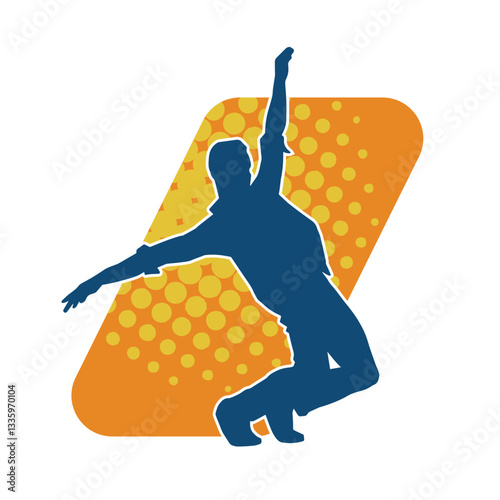 Silhouette of a slim man dancing pose. Silhouette of a male dancer in action pose.