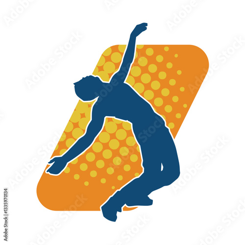 Silhouette of a slim man dancing pose. Silhouette of a male dancer in action pose.