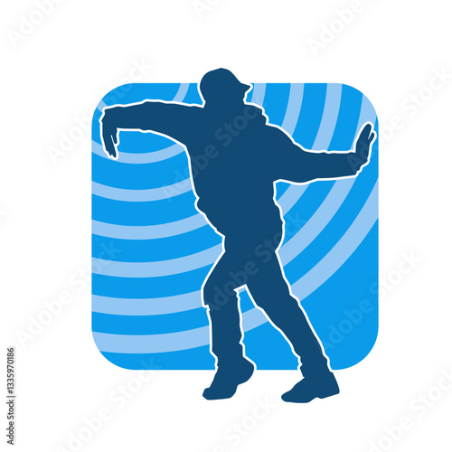 Silhouette of a slim man dancing pose. Silhouette of a male dancer in action pose.