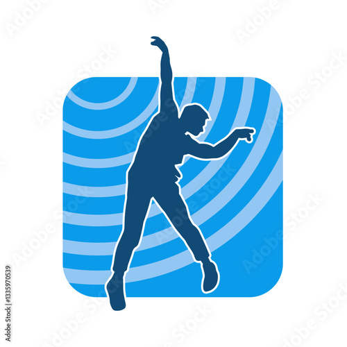 Silhouette of a slim man dancing pose. Silhouette of a male dancer in action pose.