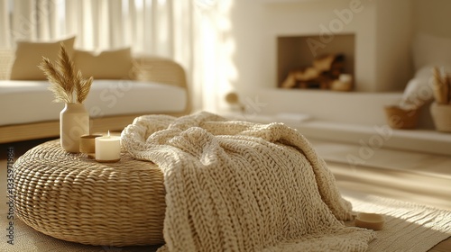 Cozy Living Room with Warm Light and Soft Textures