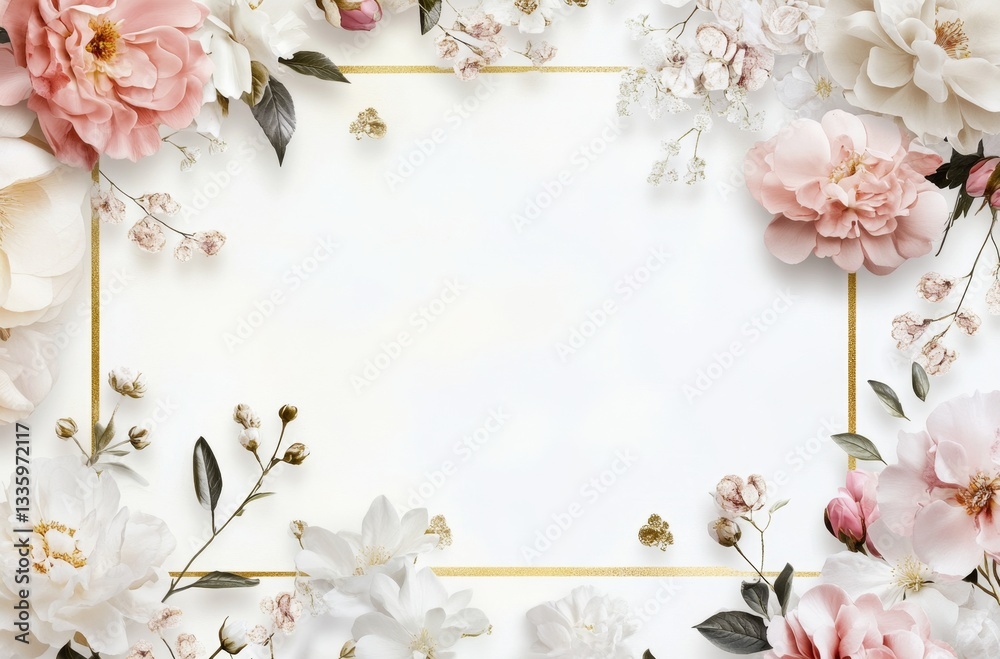 Fototapeta premium Floral frame border on white background