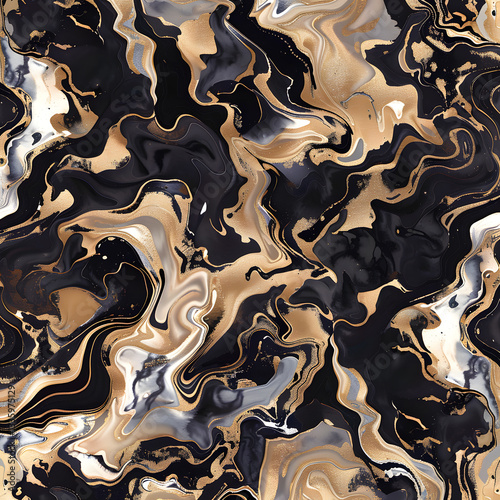Black and Gold Abstract Marble Swirl