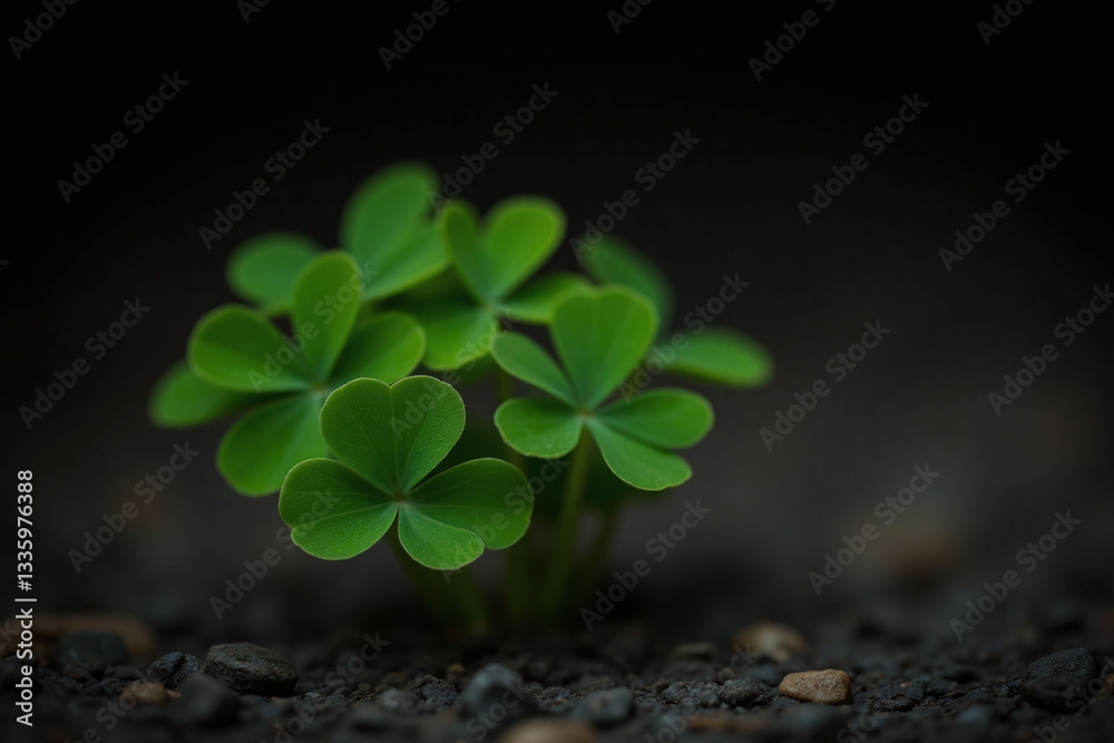 Naklejka premium group of four leaf clovers growing in the dirt