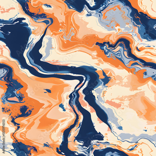 Abstract Blue and Orange Marble Swirl