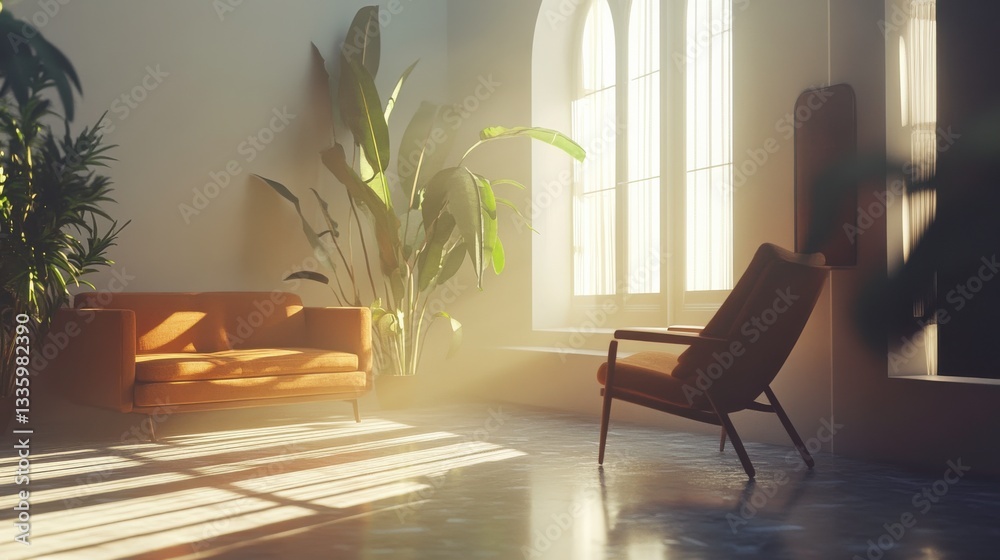 Modern Living Room with Sunlight and Sleek Furniture