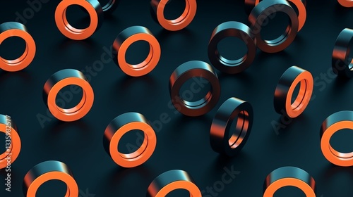 Ring geometric shapes O letter repetition, modern isometric design featuring interconnected rings forming a seamless structure.