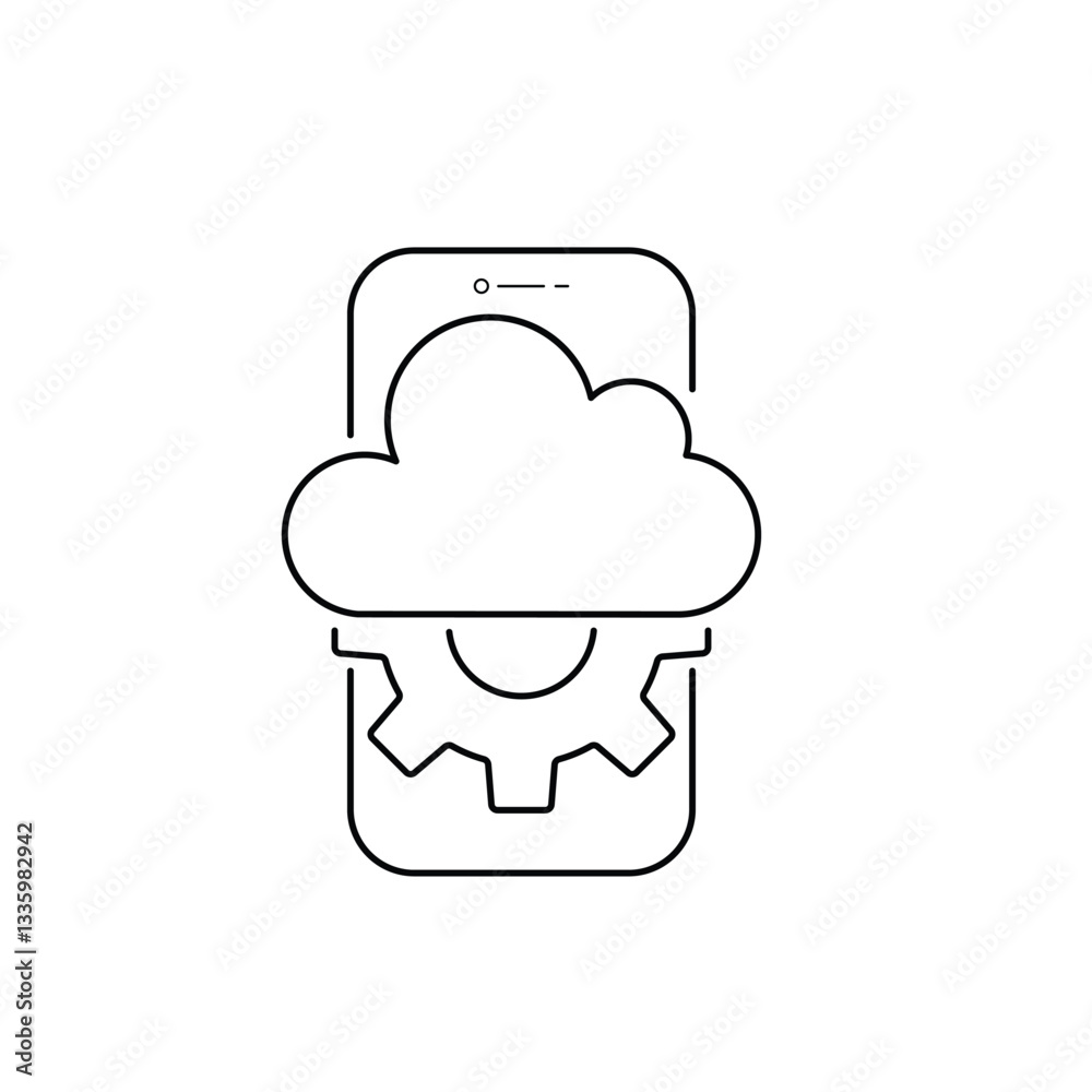 devops icon like thin line phone with gear and cloud. linear trend modern logotype graphic stroke art design web element isolated on white. concept of data optimization pictogram or smartphone develop devops icon like thin line phone with gear and cloud. linear trend modern logotype graphic stroke art design web element isolated on white. concept of data optimization pictogram or smartphone develop