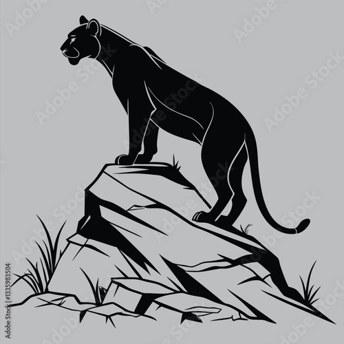 a mountain lion surveying its territory silhouette vector design art and illustration