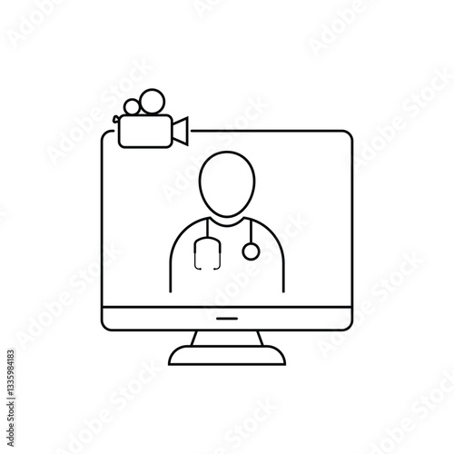 Medical Video chat Icon - Outline Telemedicine Icon - Vector