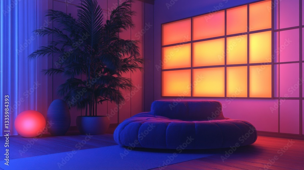 Modern Room with Decorative Plant and Soft Lighting