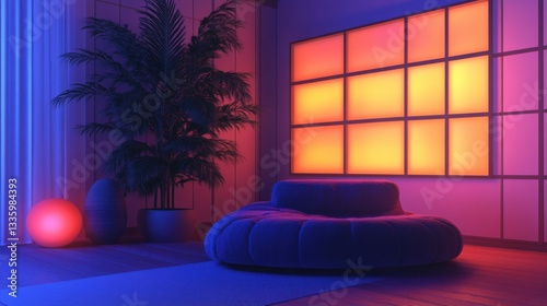 Obraz na płótnie Modern Room with Decorative Plant and Soft Lighting w salonie