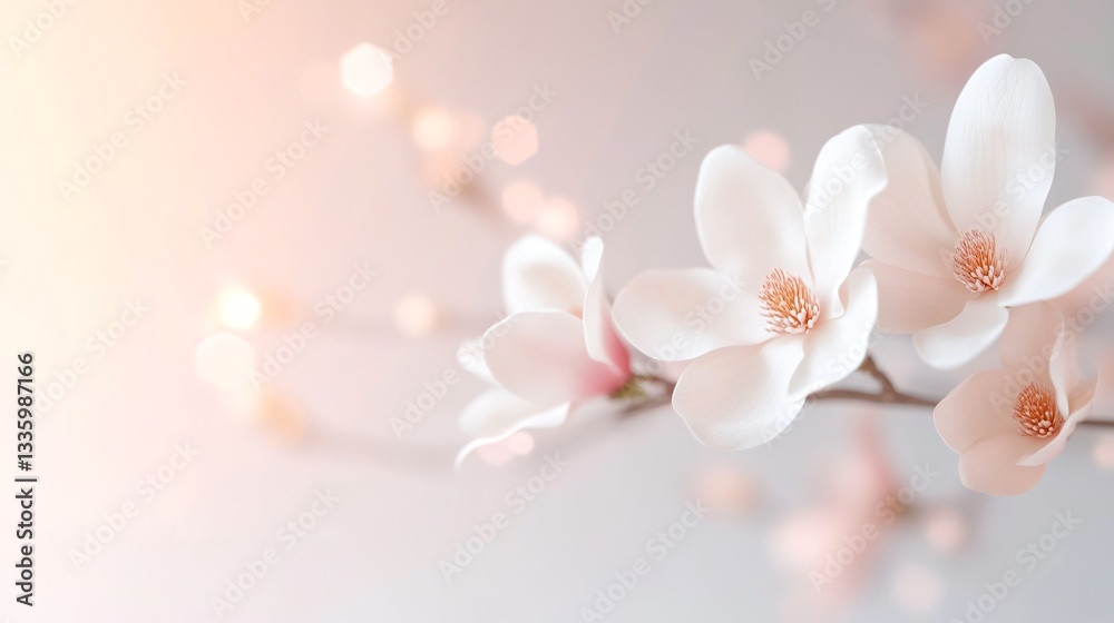Fototapeta premium Delicate cherry blossoms in soft sunlight, elegant floral arrangement, serene aesthetics for spring-themed decor and design.