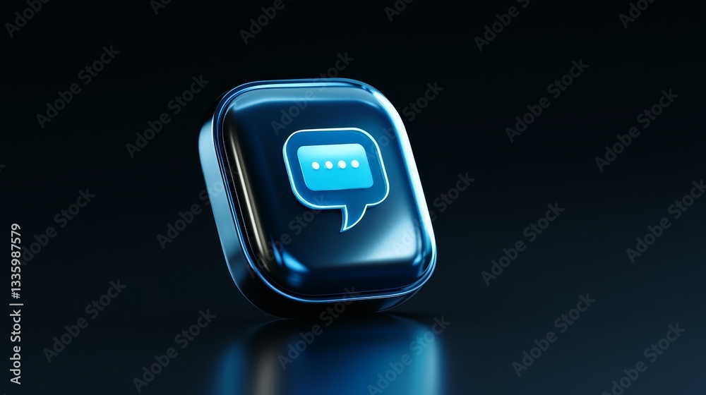 Closeup view of modern blue smartphone with chat icon for seamless communication Closeup view of modern blue smartphone with chat icon for seamless communication