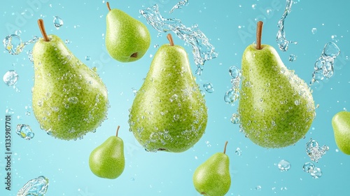 Green Pears Suspended in Sparkling Water