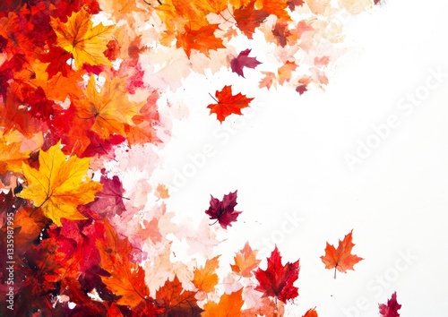 Autumn Leaves Falling on White Background