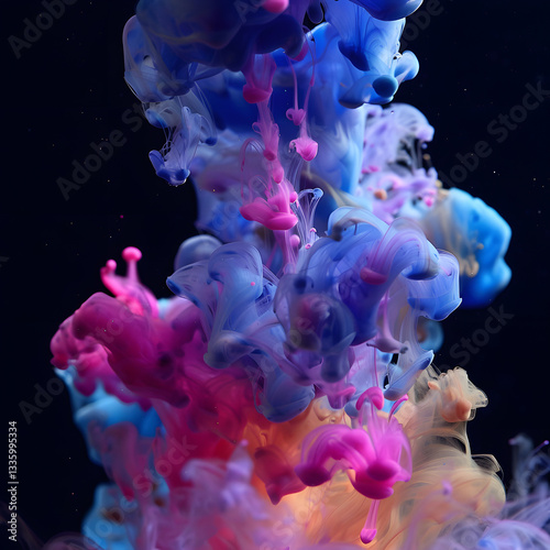 Colorful Ink in Water on Black Background