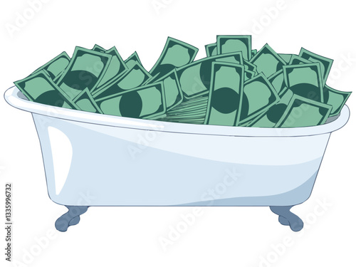 Isolated Bathtub of Money Cash Filled Bath Illustration