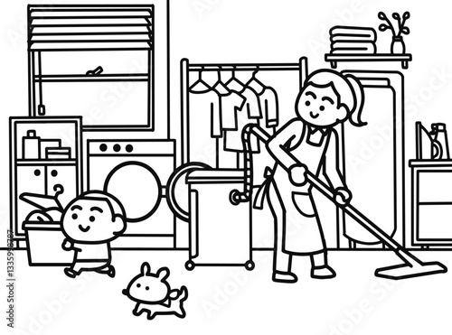 Kid helping housework.