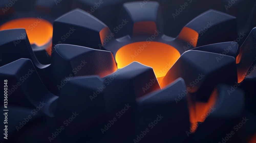 Fototapeta premium A 3D rendering of a complex, abstract structure with a central glowing orange circle.