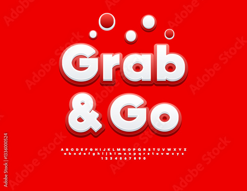 Vector Advertising sign Grab and Go. Fashion Artistic Font. Red and White Creative Alphabet Letters and Numbers set