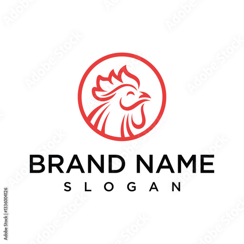 Minimalist rooster logo in a red circle. Simple, bold design. Ideal for food, restaurant, or farm brands. Clean vector art.