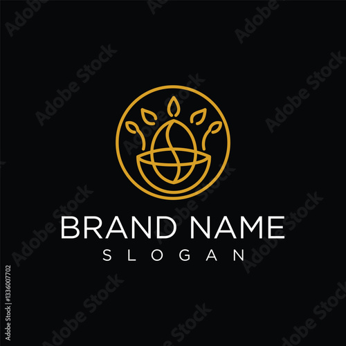 Minimalist bowl logo with leaf and sprout elements. Simple, natural design. Ideal for organic, wellness, or eco-friendly brands. Clean vector.