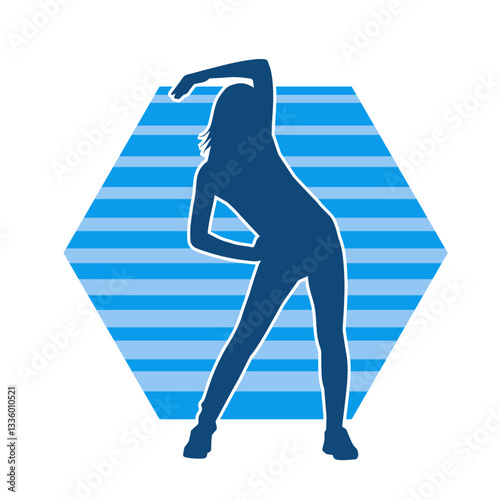 Silhouette of slim female doing exercise. Silhouette of a sporty woman doing gym workout pose. 