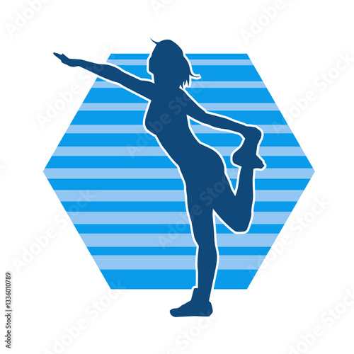 Silhouette of slim female doing exercise. Silhouette of a sporty woman doing gym workout pose. 