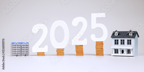 2025 real estate market forecast with house models and brick stacked