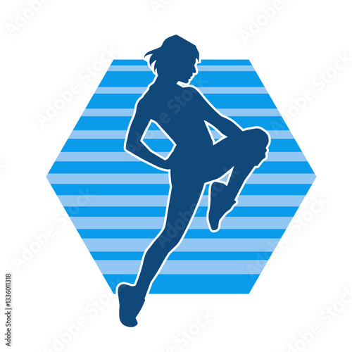 Silhouette of slim female doing exercise. Silhouette of a sporty woman doing gym workout pose. 