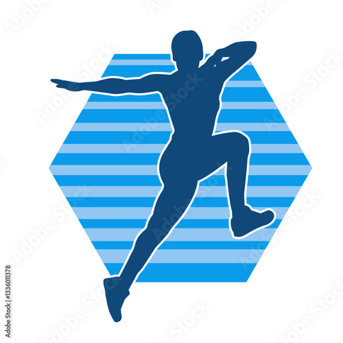 Silhouette of slim female doing exercise. Silhouette of a sporty woman doing gym workout pose. 