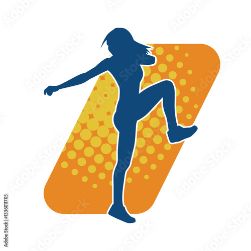 Silhouette of slim female doing exercise. Silhouette of a sporty woman doing gym workout pose. 
