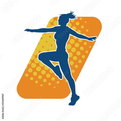 Silhouette of slim female doing exercise. Silhouette of a sporty woman doing gym workout pose. 