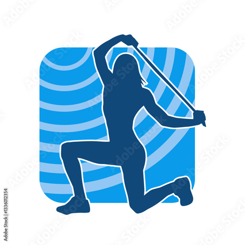 Silhouette of slim female doing exercise. Silhouette of a sporty woman doing gym workout pose. 