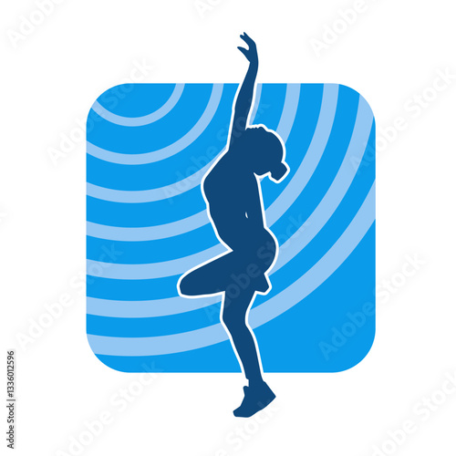 Silhouette of slim female doing exercise. Silhouette of a sporty woman doing gym workout pose. 