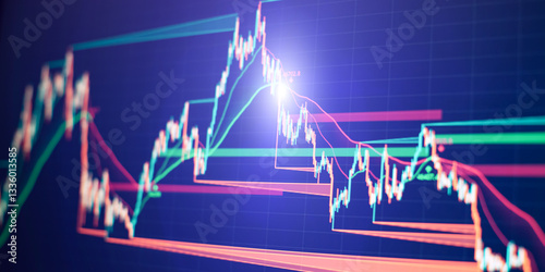 Obraz na płótnie Financial trading charts: market patterns, analytics, and technical indicator w salonie
