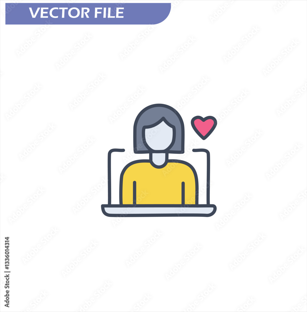 Short Avatar Lady Laptop Vector Icon Short Avatar Lady Laptop Vector Icon