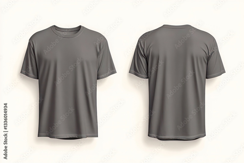 Blank gray t-shirt mockup shown front and back isolated on light neutral background Blank gray t-shirt mockup shown front and back isolated on light neutral background