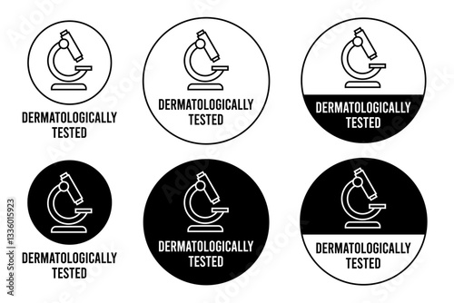 Dermatologically tested set icon. Dermatology, dermatologist, clinically proven, allergy free, laboratory tested, lab, label, logo, badge, symbol, vector. Paraben Free label product packaging design.