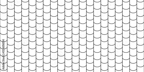 Shingles roof seamless pattern. House roof tile texture. Geometric shape design. Metal construction grid. Fish scales. Vector illustration isolated on white background.